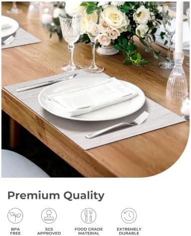 Leetaltree Pale Beige Placemats Set of 12 - Heat Resistant Non-Slip Place mats for Dining Table, Washable Durable PVC Vinyl Woven Table Mats(Pale Beige, 12) - Image 6
