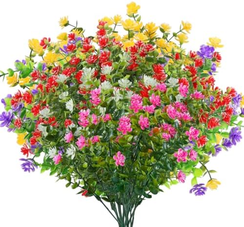 8 Bundles Artificial Flowers, Fake Artificial Greenery UV Resistant No Fade Faux Plastic Plants for Wedding Bridle Bouquet Indoor Outdoor Home Garden Kitchen Office Table Vase - Image 6