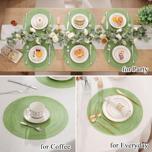 SHACOS Round Placemats Set of 8 Washable 15 inch Round Table Mats Braided Non Slip Fabric Place Mats for Dining Table Indoor Outdoor (Mixed Color Pea Green, 8) - Image 7