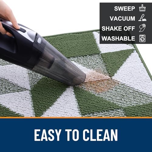 OLANLY Door Mat Indoor Entrance Washable 32x20, Odor-Free Low-Profile Front Back Geometric Doormat, Absorbent Resist Dirt Entry Carpet, Easy to Clean Sturdy Inside Floor Mats for Entryway, Green - Image 6