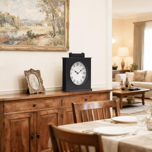 Vintage Mantel Clock, Large Rustic Distressed Metal Table Clock with Handle, Silent Non-Ticking Quartz Movement, Antique Brown Fireplace Shelf Desk Clock for Living Room Bedroom Office - Image 7