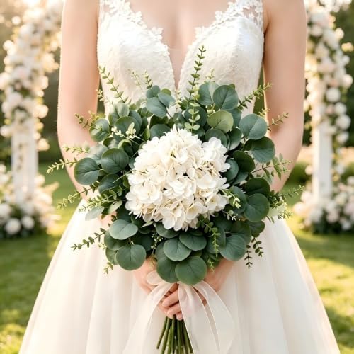 NULLEINS 150Pcs Artificial Eucalyptus Greenery Stems Bulk with Hydrangea - Image 6