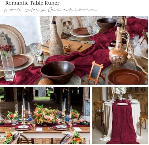 10 Pack Burgundy Cheesecloth Table Runner 17x108 Inch Boho Gauze Cheese Cloth Table Runners for Wedding Party Baby Shower Birthday Home Decor - Image 7