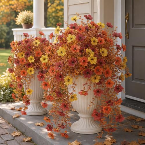 2Pcs Artificial Fall Flowers Realistic Plants for Hanging Outdoor Decor - Image 7