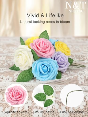 N&T NIETING Artificial Roses Flowers with Stems Fake Foam Flowers for DIY Wedding Bridal Bouquets Centerpieces Shower Home Arrangement Flowers Party Tables Decorations,25Pcs - Image 7