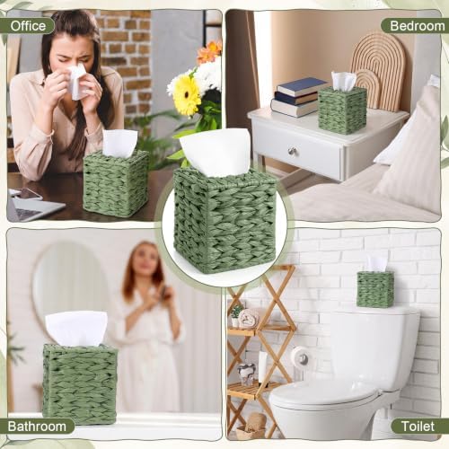 Sage Green Tissue Box Cover Water Hyacinth Bathroom Tissue Holder,Cube - Image 6