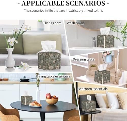 William Pimpernel Morris Leather Tissue Box Cover Square Leather Tissue Box Holder Facial Paper Case Organizer Decorative for Bedroom Home Office Vanity Countertop Night Stands Desk Decor - Image 7