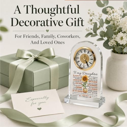 WKYAER Acrylic Desk Clock for Daughter, Motivational Timepiece with Loving Message, Inspirational Keepsake, Sunflower Design, Family Love Gift, Mother's Day Birthday Gift from Daughter, 4.3 x 7.8 in - Image 6