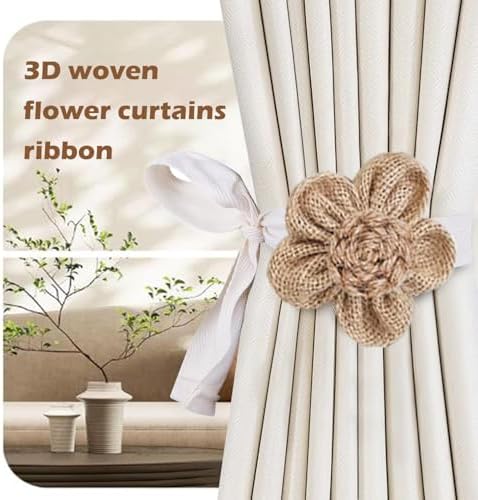 SRG Curtain Tiebacks for Curtains 4 Pack, Decorative Curtain Holdbacks for Drapes, Handmade Tie Backs No Drilling for Home Bedroom Window Decor – Sunflower Khaki - Image 7