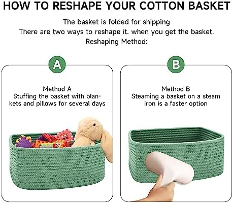 MiniArk Small Storage Baskets for Organizing | Closet Organizer Bins | Shelf Toy Basket | Woven Rope Baskets | Cube Decorative Box | Shallow Basket | 11.5x7.5x4.7” | 4 Packs Green - Image 7