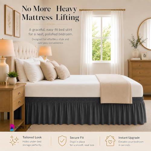 Dark Grey Bed Skirt King Size 15" Drop, Elastic Wrap Around Bedskirt - Image 6