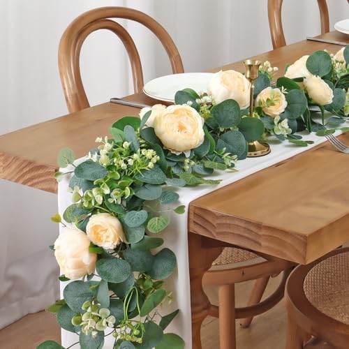 Artificial Eucalyptus Flower Garlands, Champagne, 2PCS - Image 6