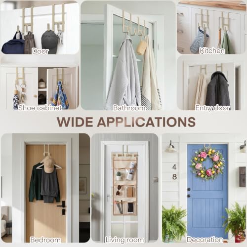 FYY 2 Packs Over The Door Hooks, Heavy Duty Door Hanger Hook, No Drill Wall Hooks for Hanging Coat, Towel, Bag in Bathroom, Closet Fits Most Doors Up to 1-7/8" Thickness (Pale Brown) - Image 7