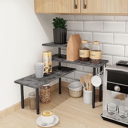 Homode Kitchen Countertop Organizer, 3 Tier Corner Shelf Bathroom Counter Organizer, Wooden Counter Shelf Stand Space Saver, Easy Assembly, Rustic Grey - Image 6
