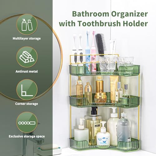Makeup Organizer 3 Tier Bathroom Counter Organizer with Makeup Brush Holder - Image 6