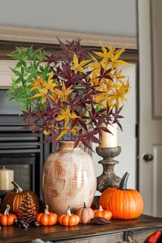 Hollyone 3Pcs Artificial Japanese Maple Leaves Branches 31.5'' Fake Fall Leaves Stems Plants Faux Maple Leaf Bushes Shrubs for Home Decor Thanksgiving Festival Party Autumn Decorations Mixed Color - Image 7