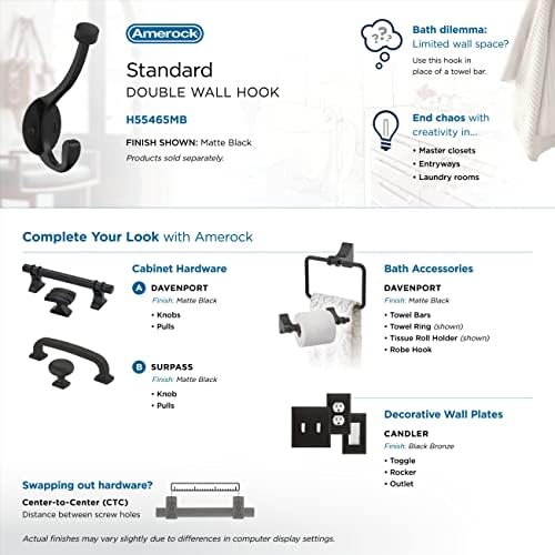 Amerock Adare Double Prong Matte Black Wall-Mounted Hook - Image 6