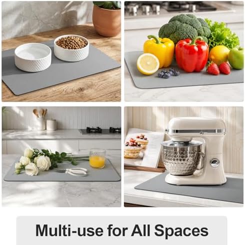 Ecotrim - Dish Drying Mat for Kitchen Counter | Coffee Bar Mat for Countertops | Heat Resistant Drainer Mat with Non-slip Rubber Backed | Hide Stain Kitchen Absorbent Draining Mat | Grey 18"x24" - Image 6