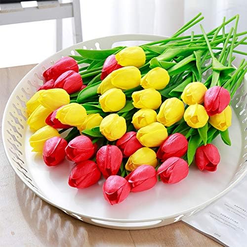 24pcs Multicolor Artificial Tulips Flowers Fake Faux PU Tulip Bouquet Real Touch Flower Arrangement for Home Room Office Party Wedding Decoration Excellent Gift Idea for Mothers Day - Image 7