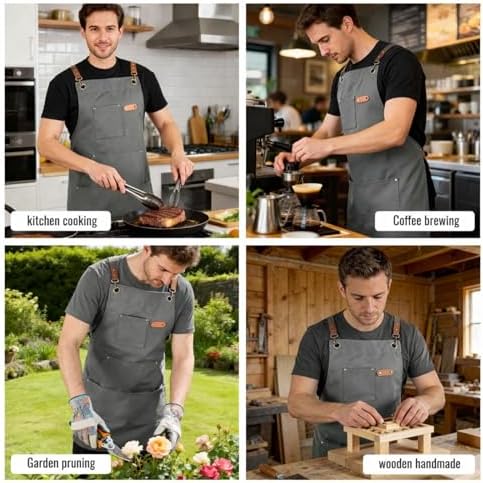 Canvas Chef Apron for Men and Women, Cotton, Cross-Back, 5 Pockets - Image 7