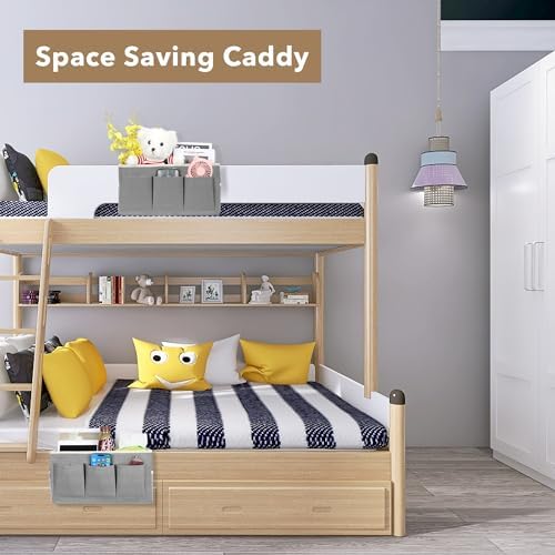 Kanrichu Bedside Caddy Hanging Storage Bag, Organizer Baskets with Pockets for Bunk Bed Accessories, Loft & Dorm Rooms Chair Bed Rails (Gray-3pcs) - Image 6