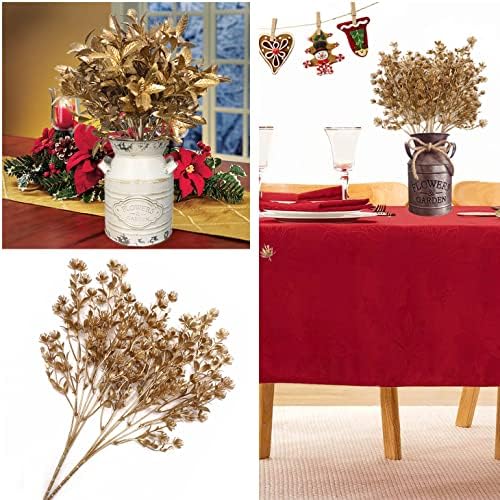 CATTREE Artificial Gold Plants for Christmas, Golden Leaves Plastic Faux Gypsophila Fake Simulation Baby Breath Flowers for Home Indoor Outdoor Wedding Decoration Hall Table Planter Filler 4 Pack - Image 6