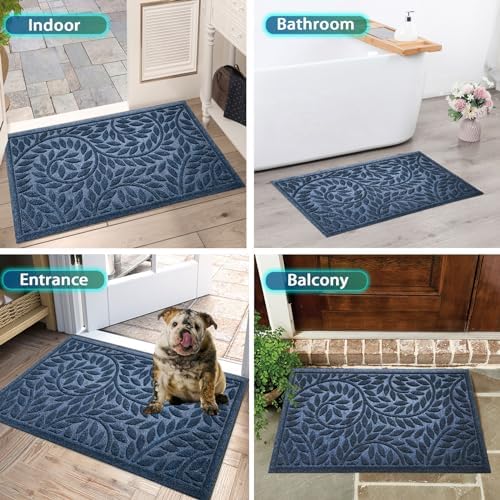 Bulijojo Front Door Mat Entrance,Durable Heavy Duty Welcome Mat,Thick Absorbent Natural Rubber Non Slip Mat,Sturdy Entryway Blue 17"x30" - Image 6
