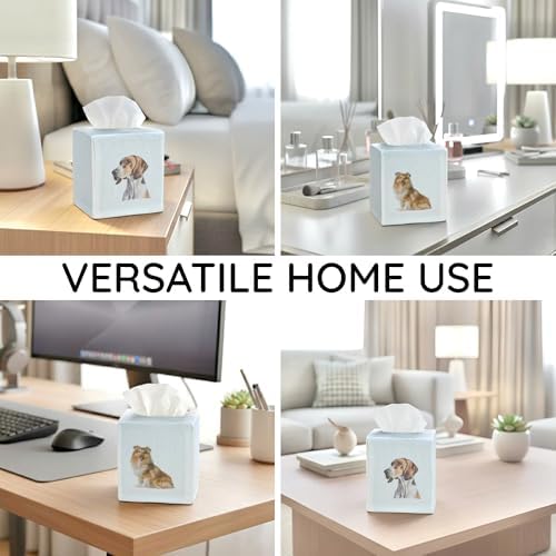 Square Tissue Box Cover Cute Set of 2, Dog - Ivory - Image 7