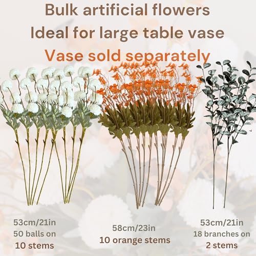 22 Long Stems Faux Silk Flowers, White & Orange Floral Arrangement - Image 6