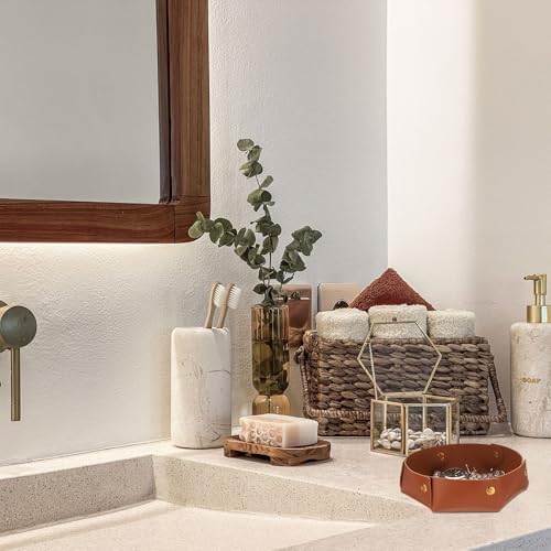 uxcell 2 Pcs Valet Tray for Women and Men, PU Leather Jewelry Tray Entryway Table Bedside Nightstand Catchall Storage Organizer for Jewelry Key Coin Watch Wallet (2 Size, Light Brown) - Image 7