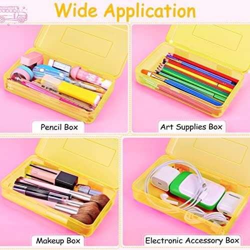 Sooez 1 Pack Clear Pencil Box, Plastic Hard Pencil Case with Stickers, Large Crayon Box with Snap-tight Lid, Stackable Storage Box Art Craft Marker Organizer Box for Kids Boys Back to School, Yellow - Image 5