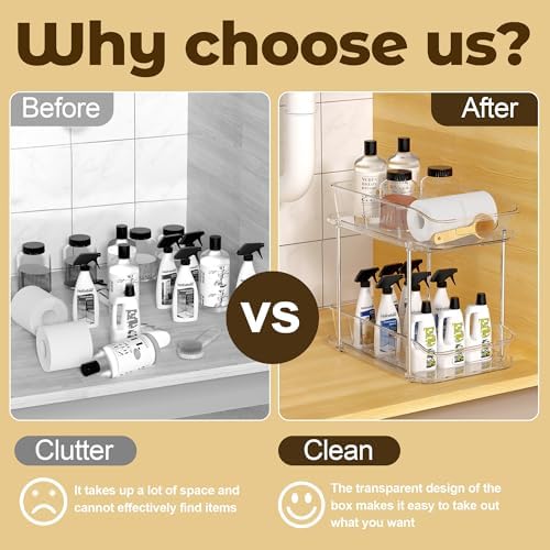 Incostar 2 Tier Pull-Out Organizer for Bathroom Kitchen, Under Sink Storage with Dividers, Ideal for Cabinet, Cupboard Organization, Slide-Out Clear Storage, 2 Pack - Image 7