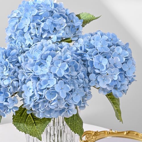 6Pcs 21in Hydrangea Artificial Flowers, Latex Real Touch Hydrangeas (Blue) - Image 7