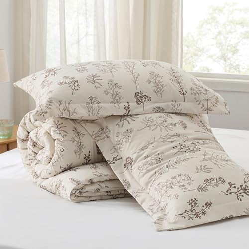 Bedsure Floral Comforter Set Cute Bedding Set King Reversible Beige - Image 7