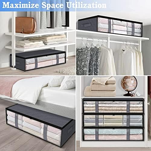 Under Bed Storage Containers, 4-Pack Large Capacity Underbed Storage Bags Organizer, Thick Fabric Storage Bins with Clear Window and Handles for Blanket, Comforter, Bedding, Clothes, Gray - Image 7