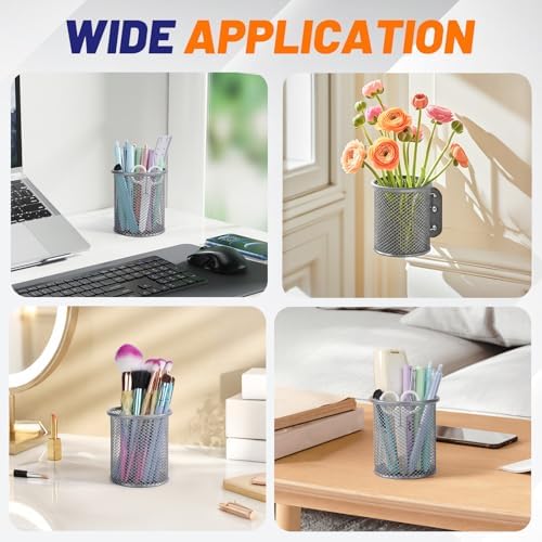 Segarty Pen Holder for Desk, 3 Pack Round Silver Pen Holder, Wire Mesh Pencil Cup Holder Containers Set, Desktop Organizer for Office Supplies, School Classroom, Home, Makeup Brush - Image 6