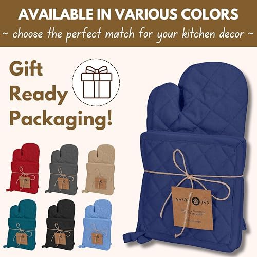 Native Fab 4 Piece Set - 2 Oven Mitts & 2 Potholders, Heat Resistant, 100% Cotton, Quilted Design, Non-Slip Grip, Machine Washable, Ideal for Baking, Cooking, BBQ, Kitchen Protection - Ink Blue - Image 7