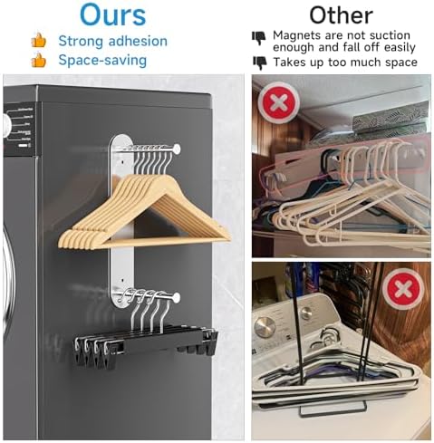 Hanger Holder for Laundry Room, Wall Mounted Clothes Hanger Organizer Stacker, Metal Space Saving Hangers Storage Rack for Washing Machine Dryer (Silver, 2Pcs) - Image 6