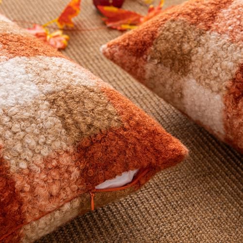 AQOTHES Plaid Fall Throw Pillow Covers Orange 22x22 Inch Set of 2 - Image 6
