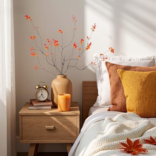 4PCS Artificial Orange Branches 35.4", Faux Fall Stems for Vase, Long Decorative Branches with Autumn Leaves, Bendable Orange Stems for Tall Vase Fall Decorations Home Decor - Image 7
