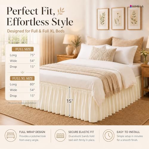 RIMELA Bed Skirts Full Size Cream Dust Ruffle 15 Inch Drop, Wrap Around Elastic Adjustable Bedskirt, Bed Skirt for Adjustable Bed Base, Soft Durable Fabric Machine Washable Easy to Install - Image 6