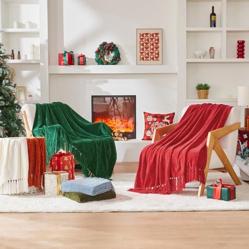 CozeCube Chenille Throw Blanket, Christmas Green Fringe Blanket, 60"X80" - Image 7