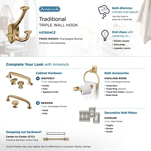 Amerock Vicinity Triple Prong Champagne Bronze Wall-Mounted Hook - Image 6