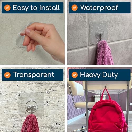 GLUIT Adhesive Wall Hooks for Hanging Heavy Duty No Drill, 22 lbs, 12 pcs - Image 6