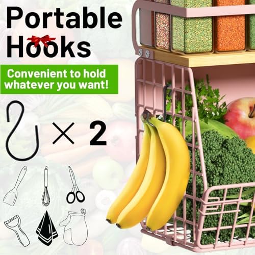 Magnetic Shelf for Fridge with Wood Lid, Fruit Potato and Onion Storage Bins, Pantry Organizers & Storage, Large Container Magnetic Spice Rack for Refrigerator, Kitchen Counter, Cabinet (Pink, 1) - Image 6