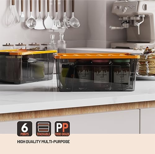 WYT 5-Quart Small Storage Container Bin with Orange Secure Lid and Black Clear Latch Buckles, Durable Plastic Stackable Nestable Organizin, 6-Pack - Image 7