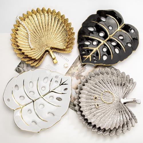 Ceramic Leaf Shaped Decorative Tray, Black Gold Monstera Leaf Plate 12.6"x11" for Jewelry, Keys, Snack, Candle Holder, Modern Table Centerpiece Home Decor - Image 6