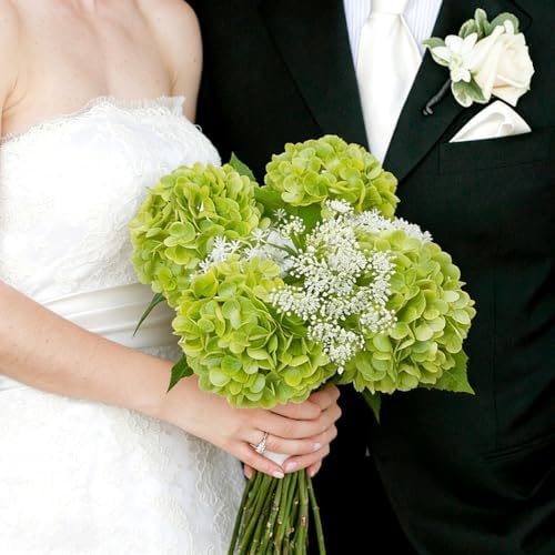 Jahe 4 Pcs Hydrangea Artificial Flowers, 20'' Tall Large Bloom Faux Hydrangea Flowers, Real Touch Fake Flowers, Bouquet Home Wedding Part Decor, DIY Floral Arrangement, Green - Image 6