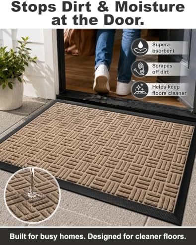 Mibao Front Door Mat Outdoor Entrance, 36" x 24" Heavy Duty Welcome Mat for Outdoor and Indoor, Waterproof Dirt Trapper Doormat, Super Absorbent Indoor Entryway Mat for Patio & Porch - Beige - Image 6