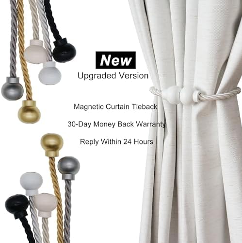 6Pcs Magnetic Curtain Tiebacks Modern Handmade Rope Curtain Tie Backs White - Image 7